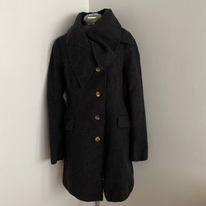 Classic All Saints Grey Wool Coat with Versatile Neckline UK size 14 (US 10)